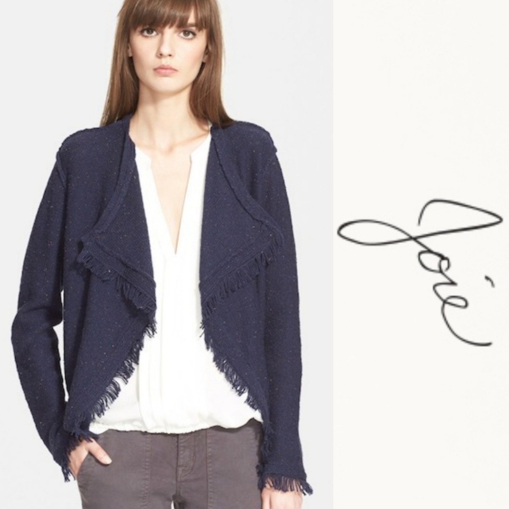Joie Nalah Drape Front Navy Fringe Cardigan
